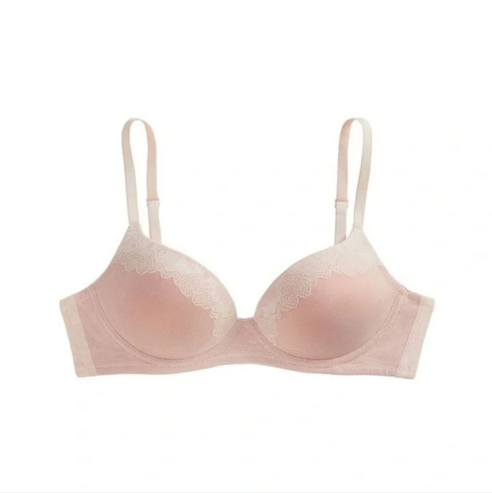 THE LITTLE BRA COMPANY Mia wireless contour mesh+lace nude bra 30 A petite XXS